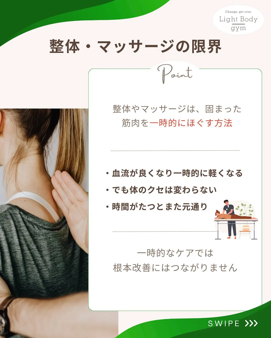 ・整体に通ってもすぐ戻る